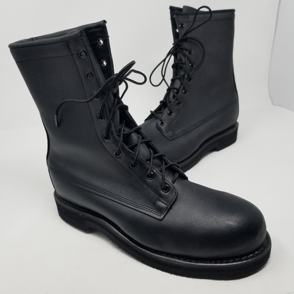 Addison Shoe Co. Black Leather Steel Toe Combat/Motorcycle Boots Men's 8 1/2 XW
